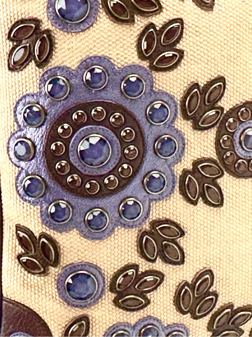 Isabella Fiore ‘Set in Stone’ Jeweled Tote Bag Tan and Brown Leather Trim - Picture 13 of 16